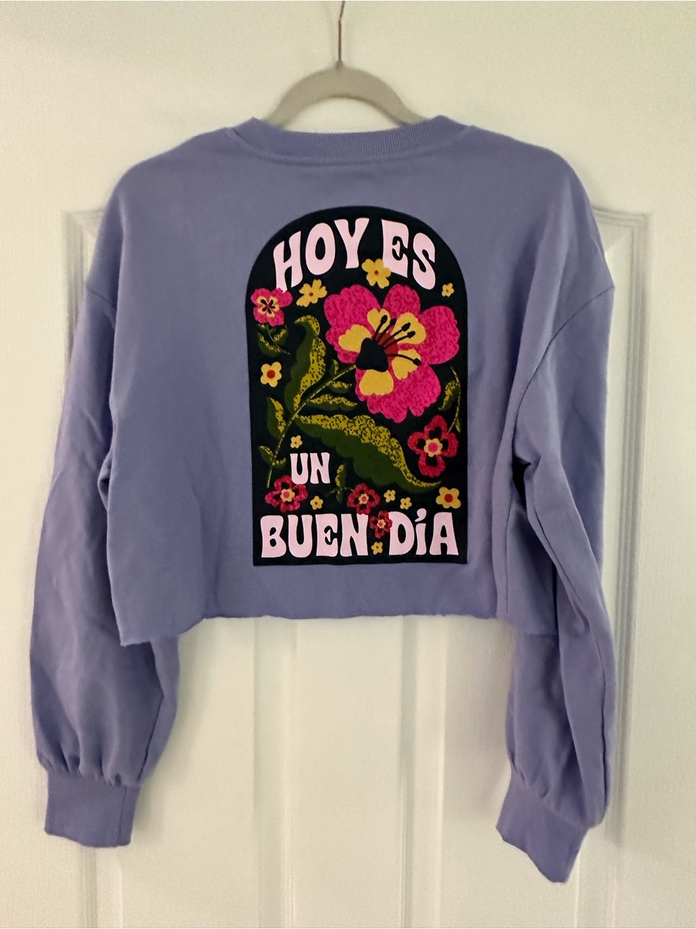 Target NWOT Lavender Cropped Sweatshirt with Pink Floral Embroidery - Picture 4 of 7